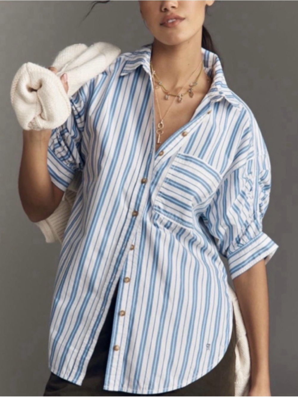 Pilcro Blue and White Striped Button-Down Shirt